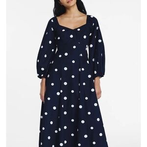 Elegant Navy Polka Dot Dress